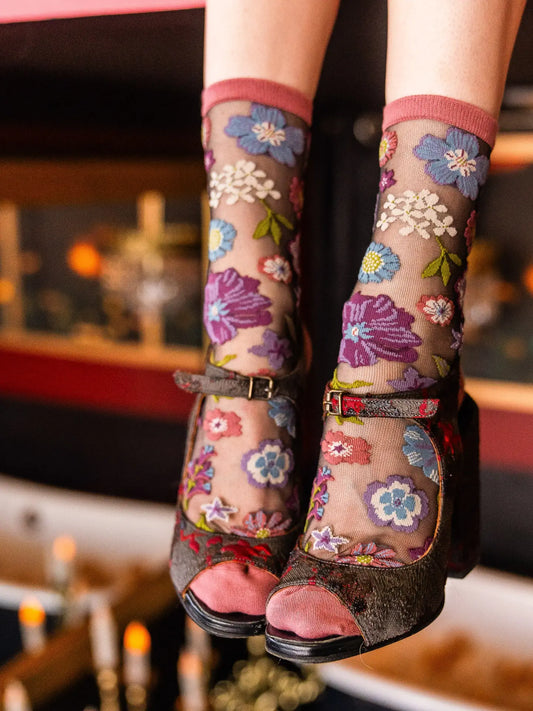 DARK FLORAL SHEER SOCKS