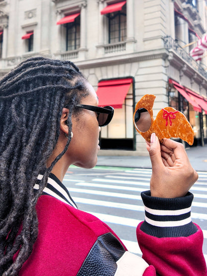 Hand-painted Bow Croissant Compact Mirror | Eco-Friendly