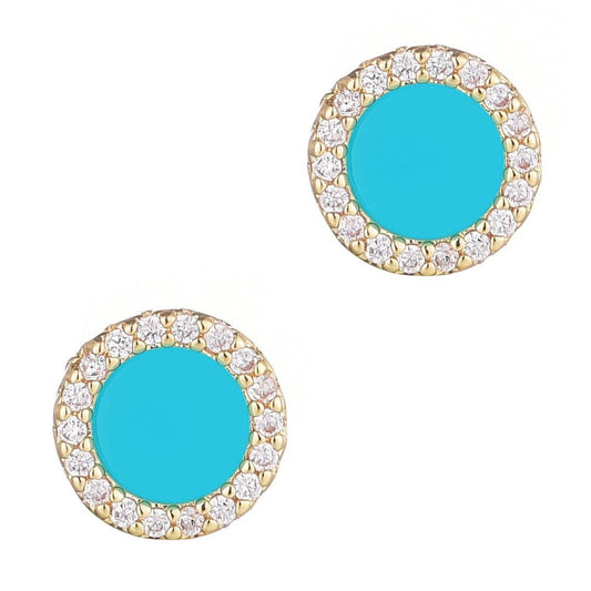 Turquoise Circle CZ Halo Stud Earrings