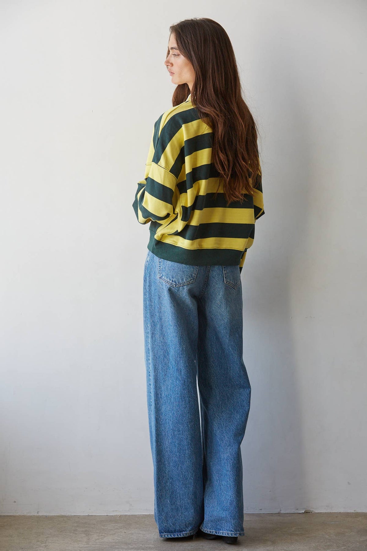 COOL GIRL RUGBY STRIPE COLLAR SWEATSHIRT