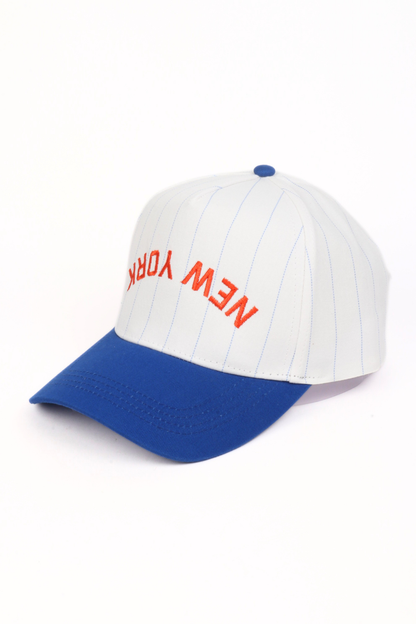 NEW YORK UPSIDE DOWN EMBROIDERED PINSTRIPE CAP
