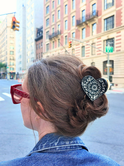 Hand-painted Paisley Heart Hair Claw Clip