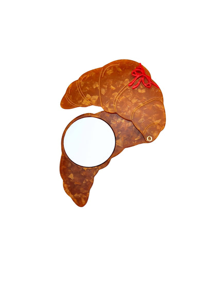 Hand-painted Bow Croissant Compact Mirror | Eco-Friendly
