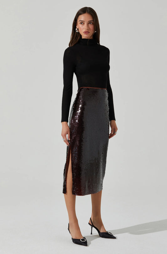 DOVA SEQUIN MIDI SKIRT