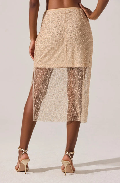 MESSINA BEADED/PEARL MIDI ILLUSION SKIRT