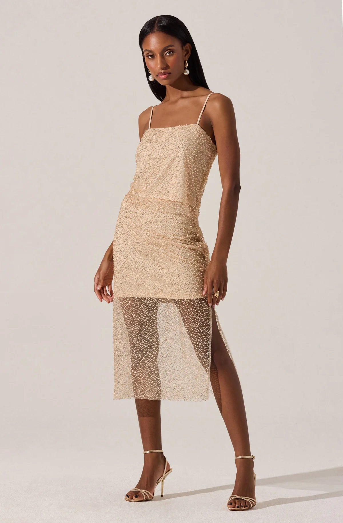 MESSINA BEADED/PEARL MIDI ILLUSION SKIRT