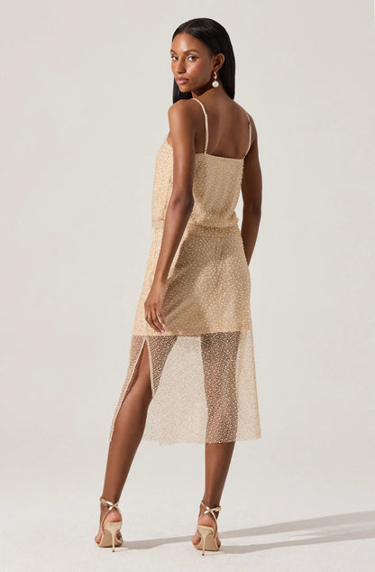 MESSINA BEADED/PEARL MIDI ILLUSION SKIRT