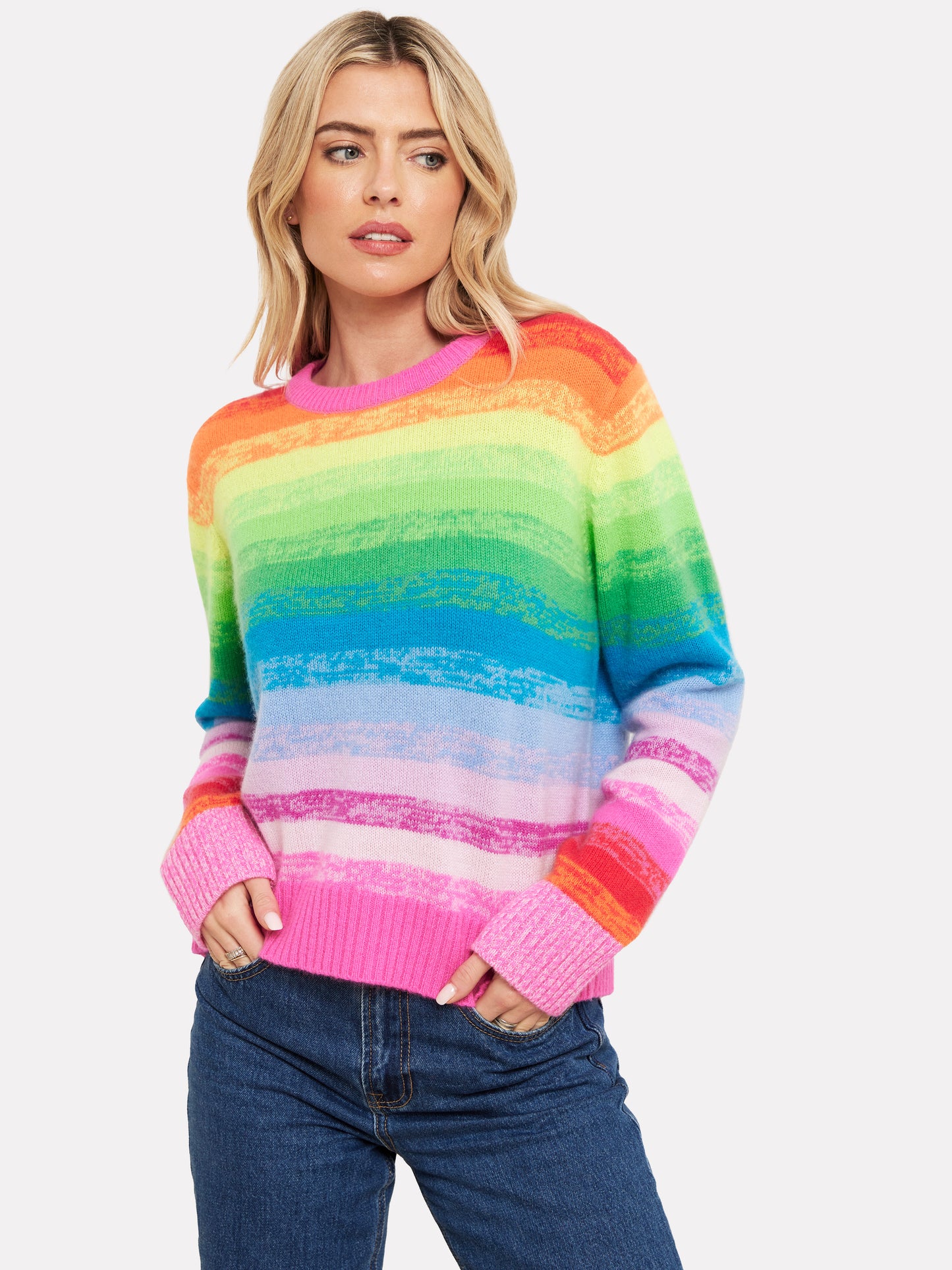 MAISIE RAINBOW STRIPE CASHMERE SWEATER