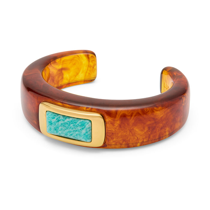 TORTOISE SHELL RESIN-AMAZONITE CUFF