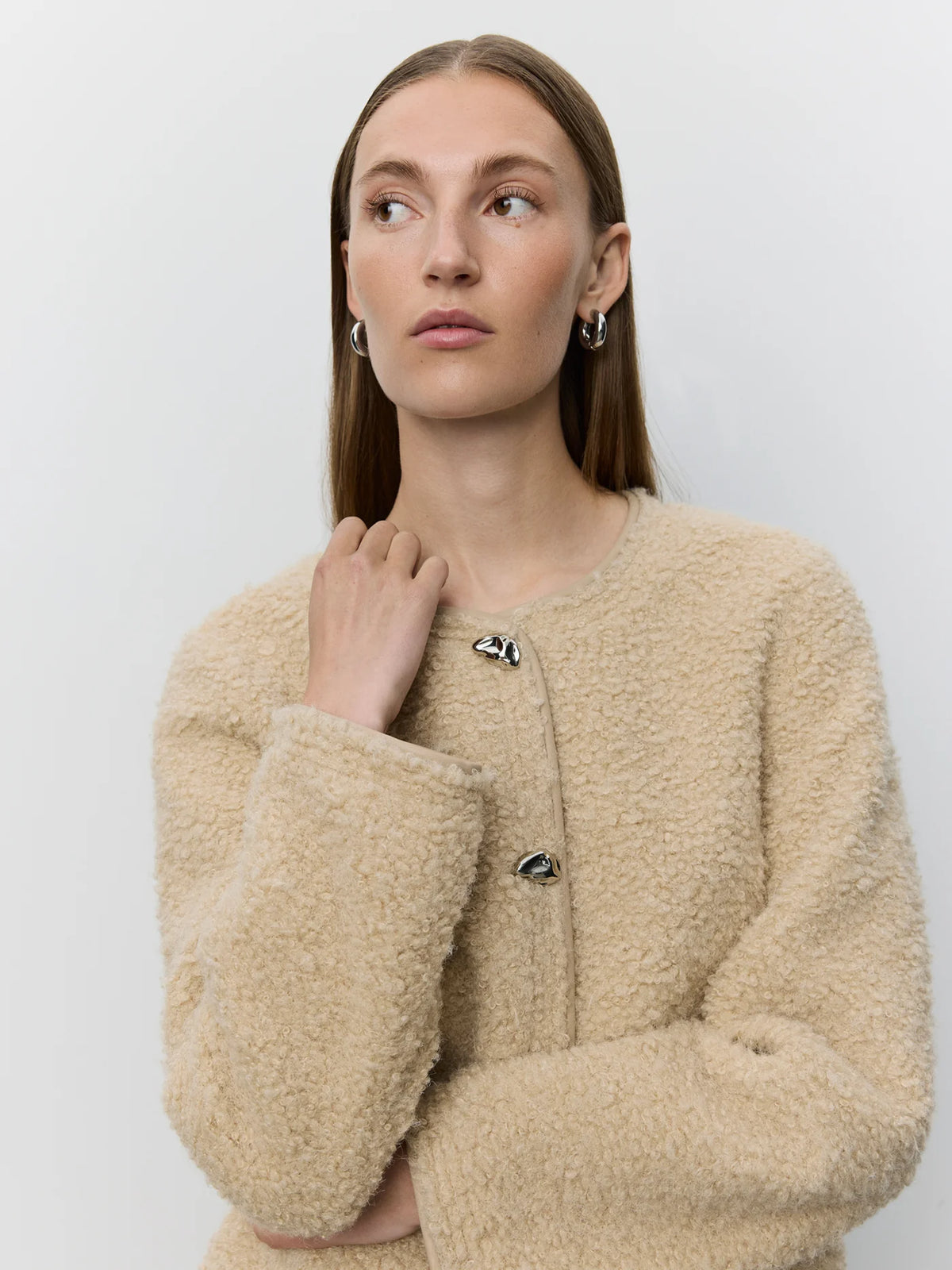 BENESW BOUCLE FAUX FUR JACKET