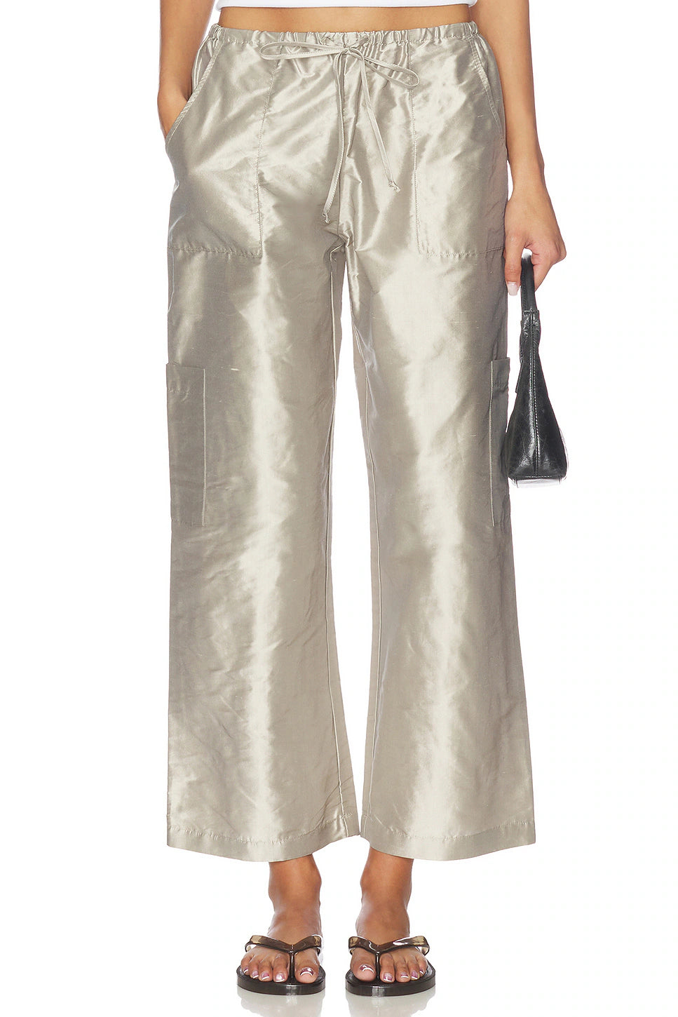 SILVER TAFFETA DRAWSTRING CARGO PANT