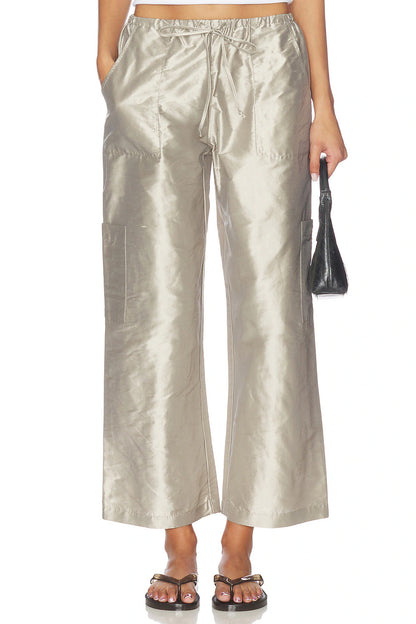 SILVER TAFFETA DRAWSTRING CARGO PANT
