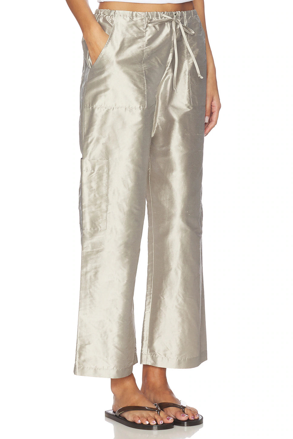SILVER TAFFETA DRAWSTRING CARGO PANT
