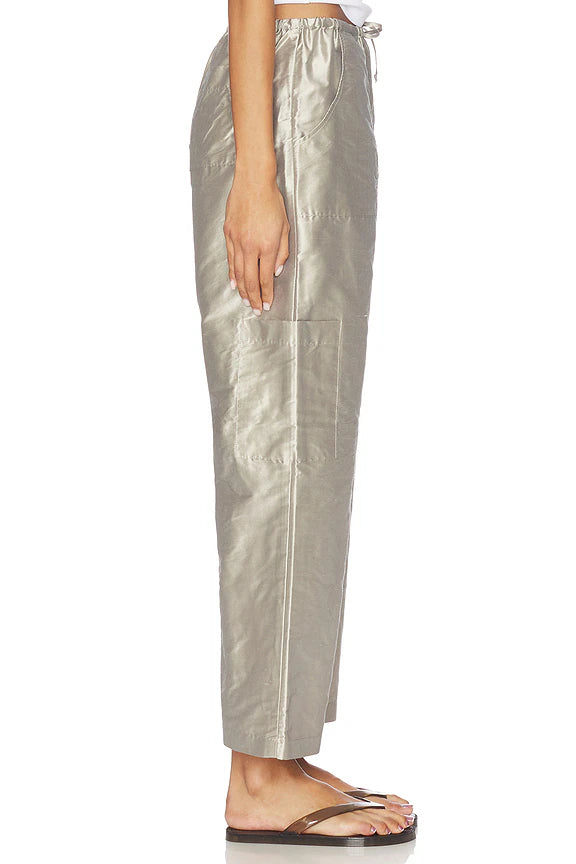 SILVER TAFFETA DRAWSTRING CARGO PANT