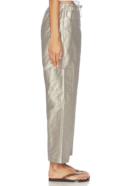 SILVER TAFFETA DRAWSTRING CARGO PANT