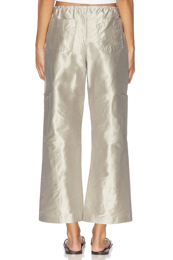 SILVER TAFFETA DRAWSTRING CARGO PANT