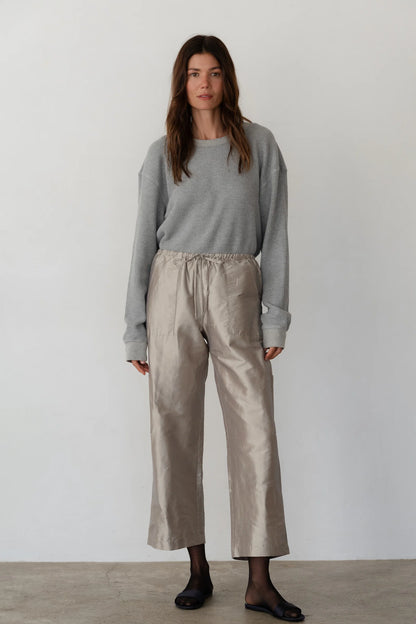 SILVER TAFFETA DRAWSTRING CARGO PANT