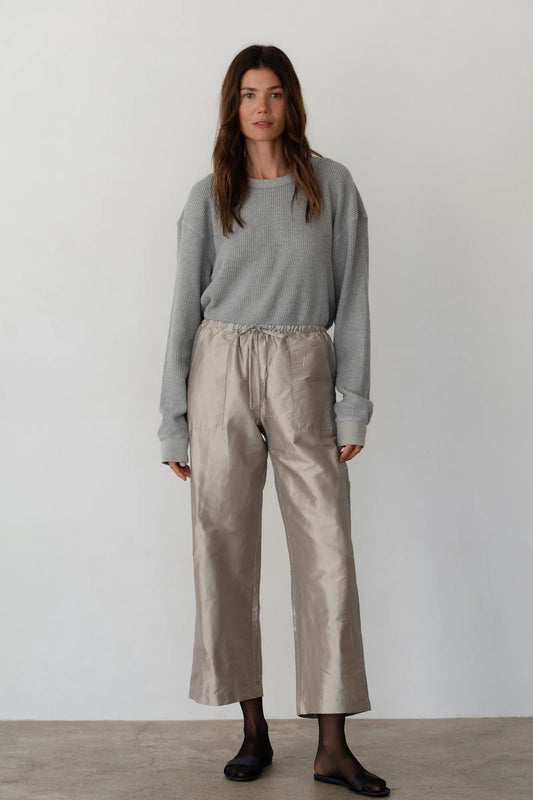 SILVER TAFFETA DRAWSTRING CARGO PANT