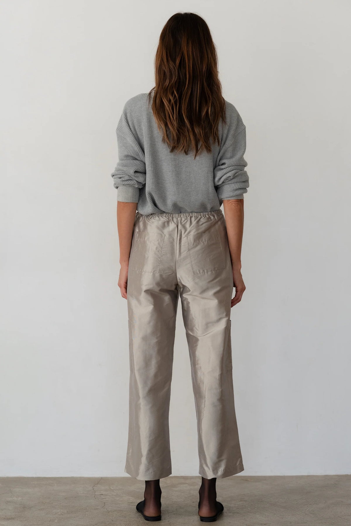 SILVER TAFFETA DRAWSTRING CARGO PANT