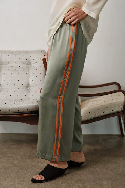 DILL/APRICOT SILK STRIPE CROP PANT