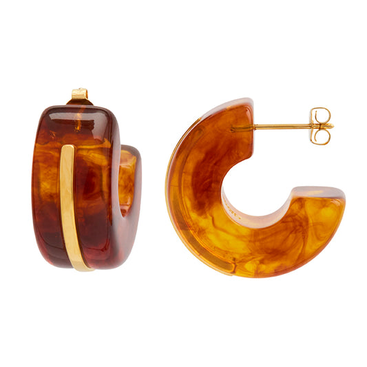 TORTOISE SHELL CHUNKY HUGGIE HOOPS