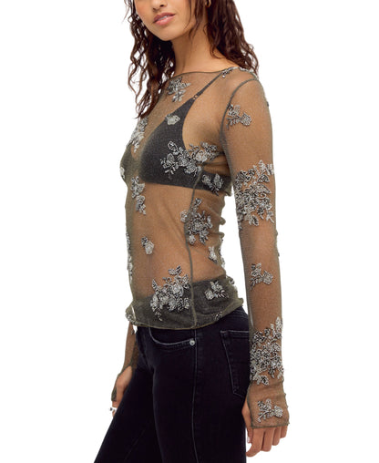 TALK TO ME EMBELLISHED SHEER TOP