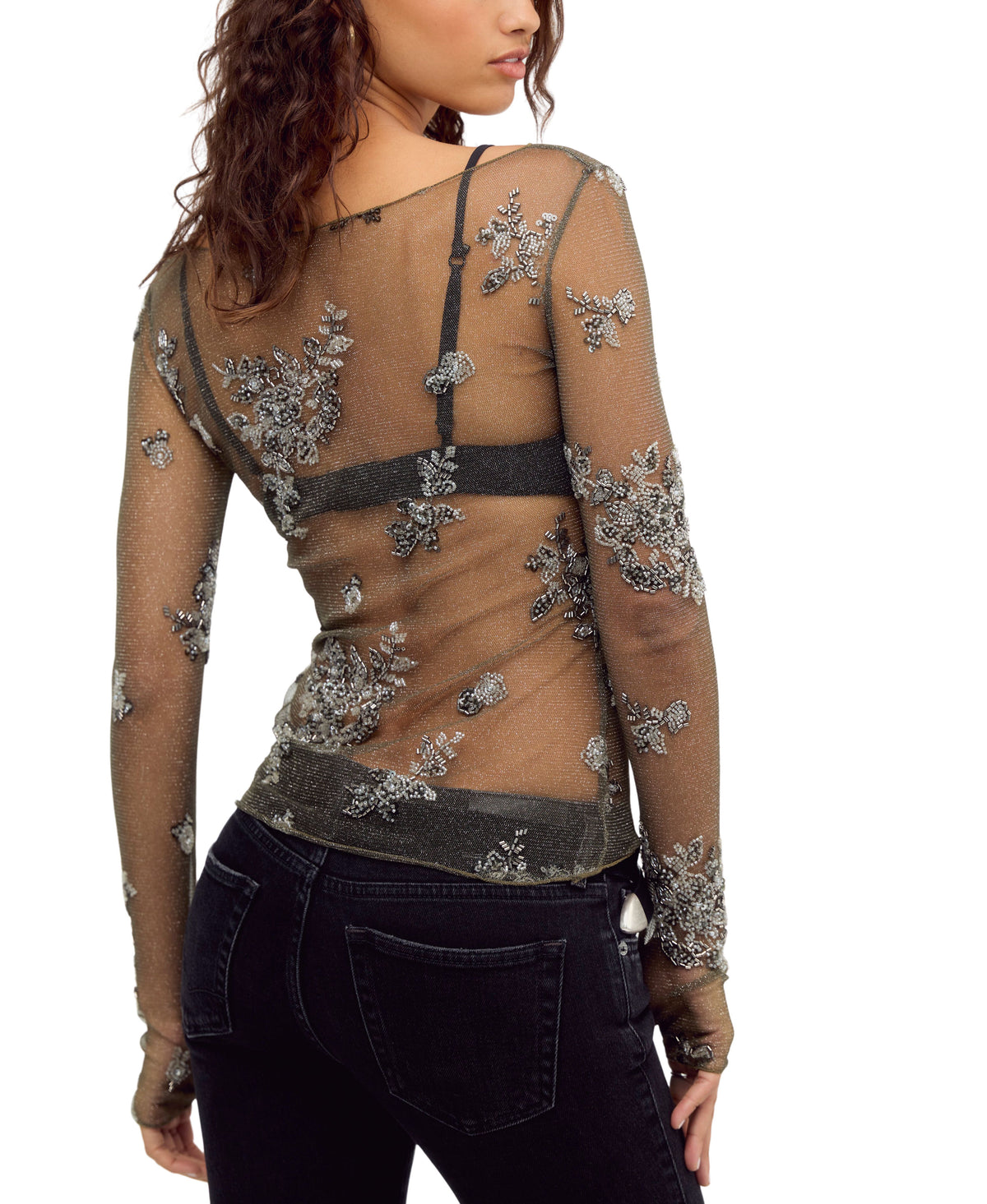 TALK TO ME EMBELLISHED SHEER TOP