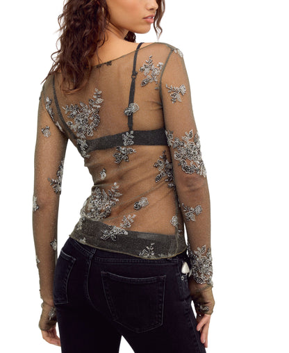 TALK TO ME EMBELLISHED SHEER TOP