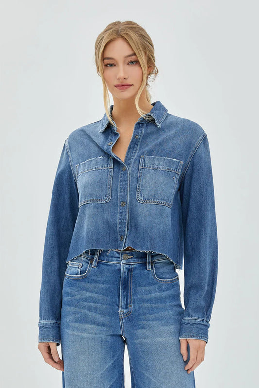 FRAY HEM DENIM SHIRT