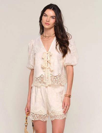 JANNE CROCHET TRIM TIE FRONT TOP