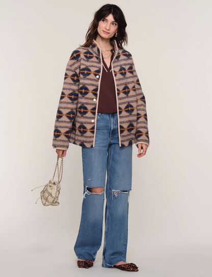 MARIA MULTI PRINTED SHEARLING JACKET
