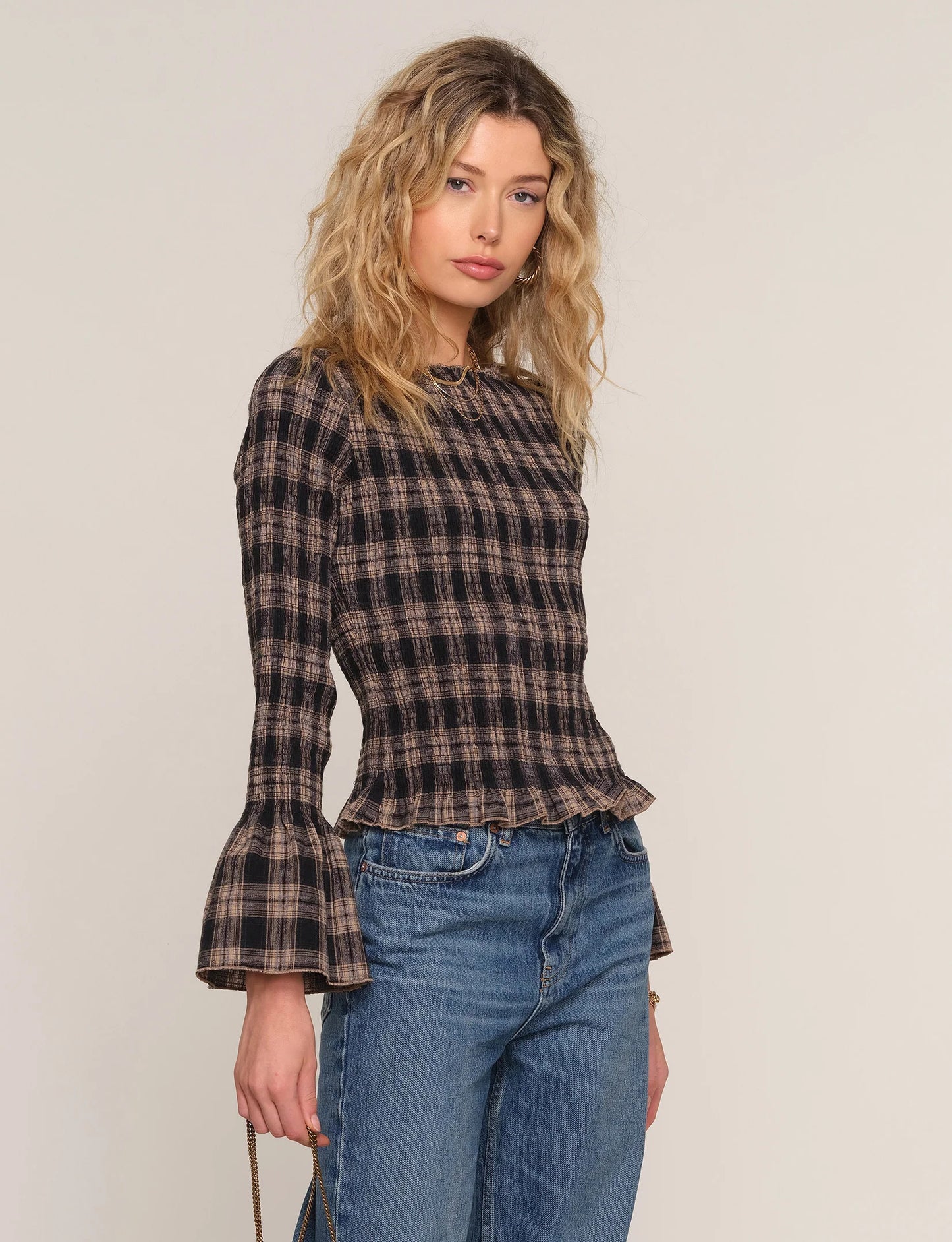 TRACY PLAID SMOCK TOP