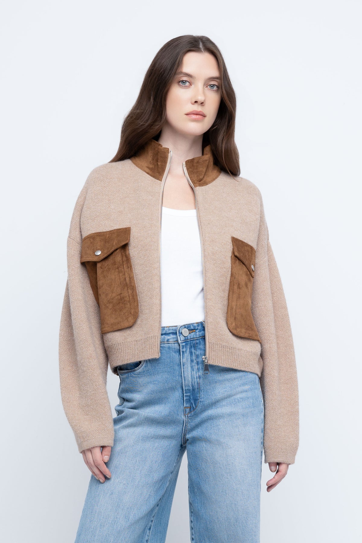 LATTER LATER SUEDE SWEATER COMBO JACKET