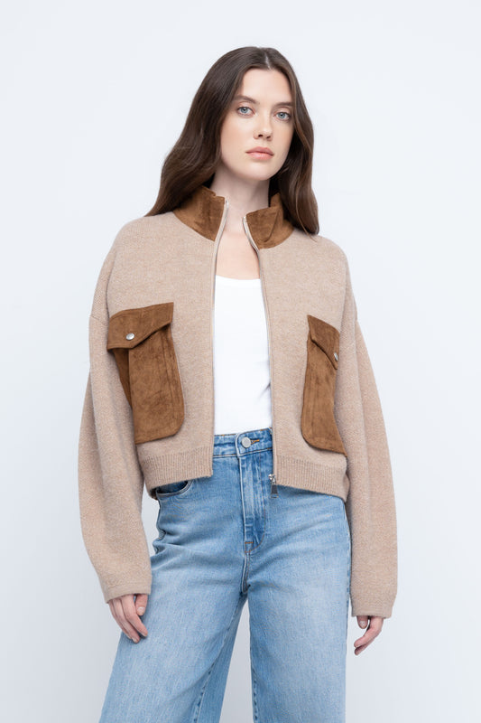 LATTER LATER SUEDE SWEATER COMBO JACKET