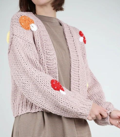 MUSHROOM HAND KNIT OPEN CARDIGAN
