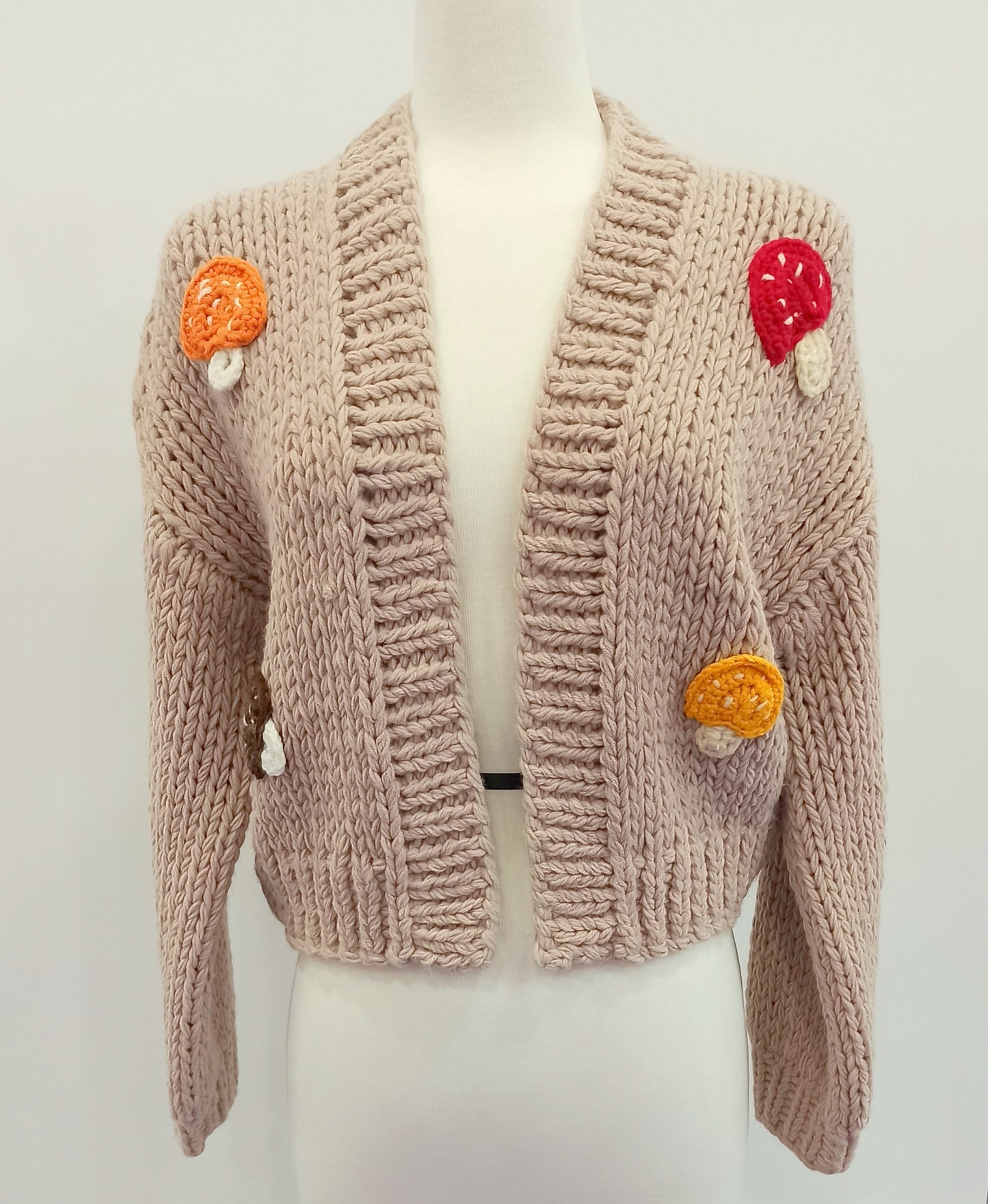 MUSHROOM HAND KNIT OPEN CARDIGAN