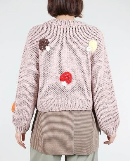 MUSHROOM HAND KNIT OPEN CARDIGAN