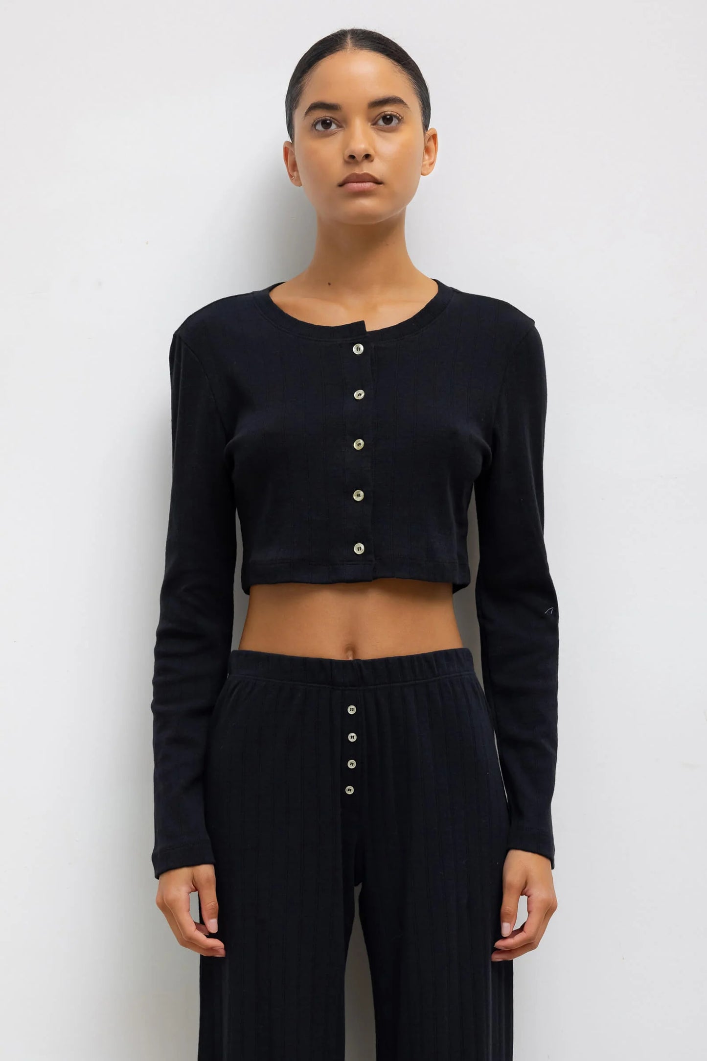 POINTELLE CROP CARDIGAN