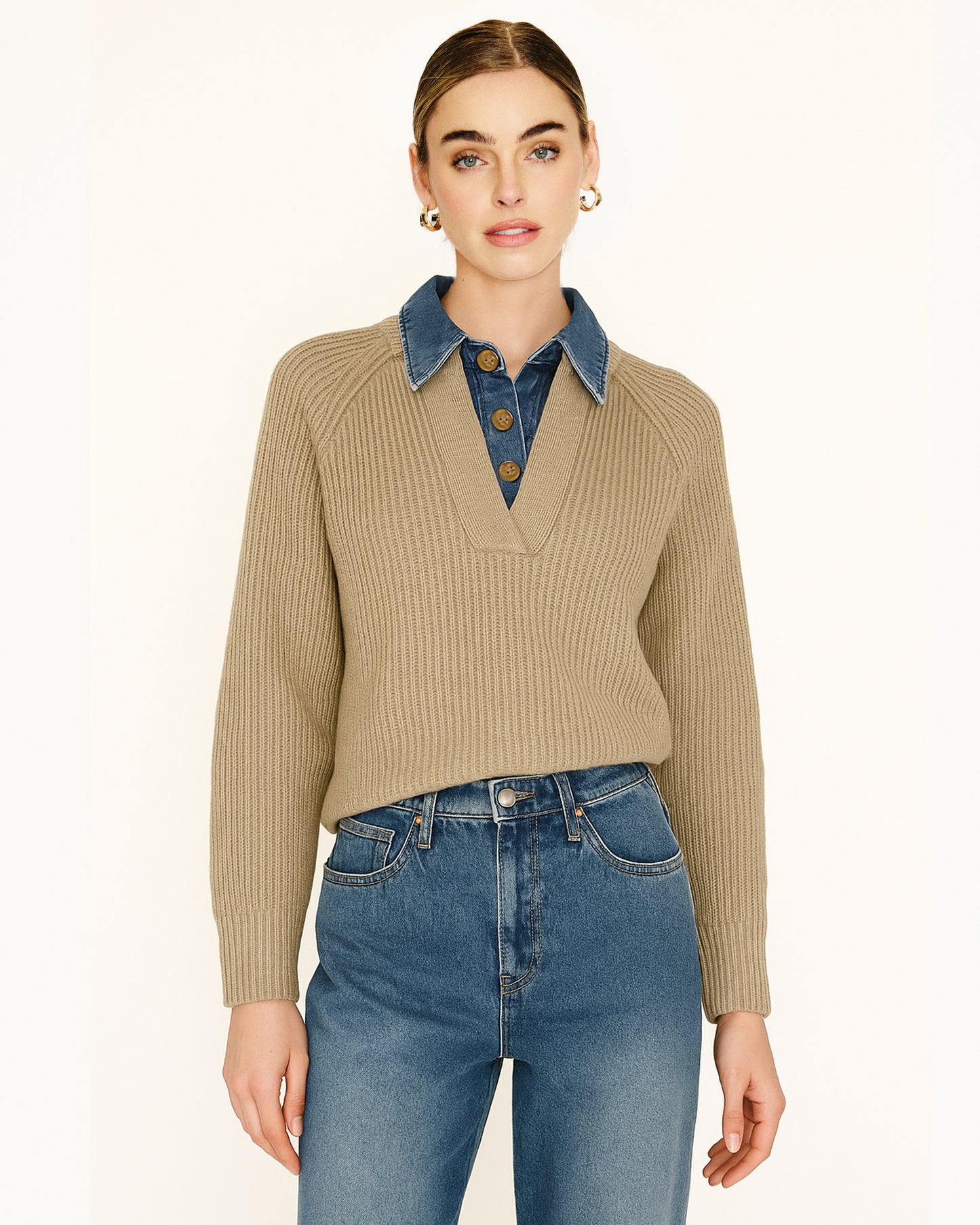 TEENA DENIM COLLAR SWEATER
