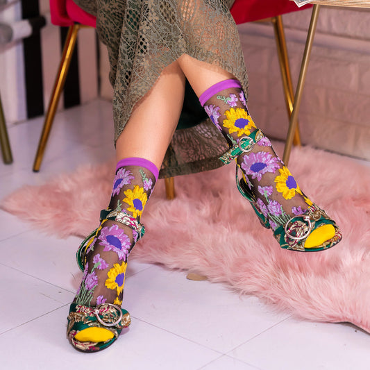 MIXED SUNFLOWERS SHEER SOCK