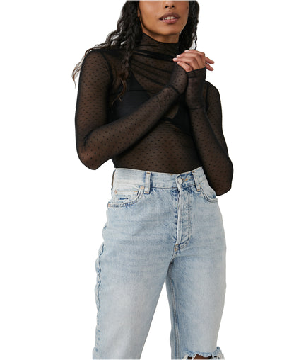 ON THE DOT MESH MOCK NECK