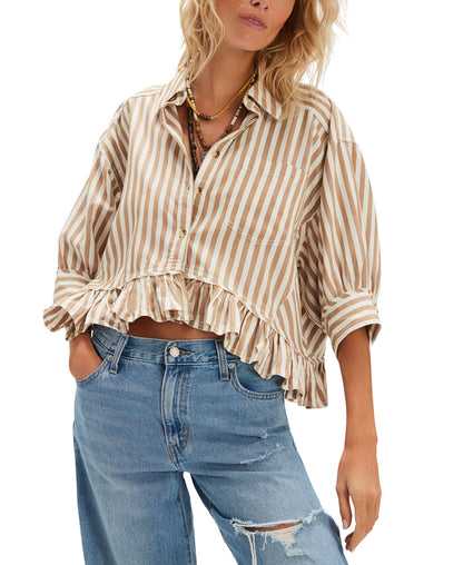 BAILEY STRIPE RUFFLE HEM SHIRT