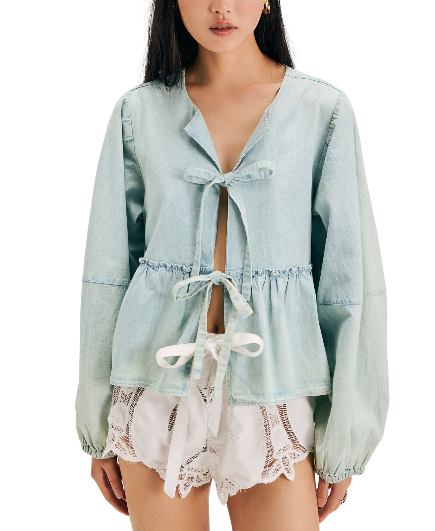 DENIM BRUNCH BABE TIE TOP