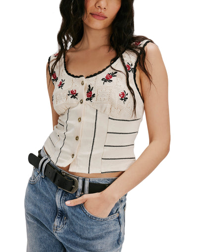 ROSE BUD EMBROIDERED TANK TOP