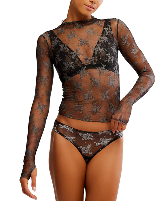 TWO TONE LADY LUXE LACE MOCK NECK