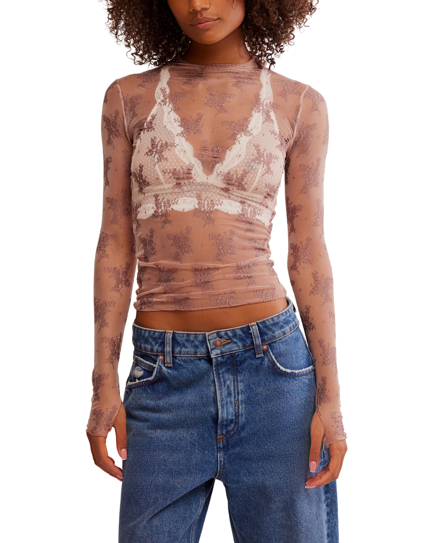 TWO TONE LADY LUXE LACE MOCK NECK