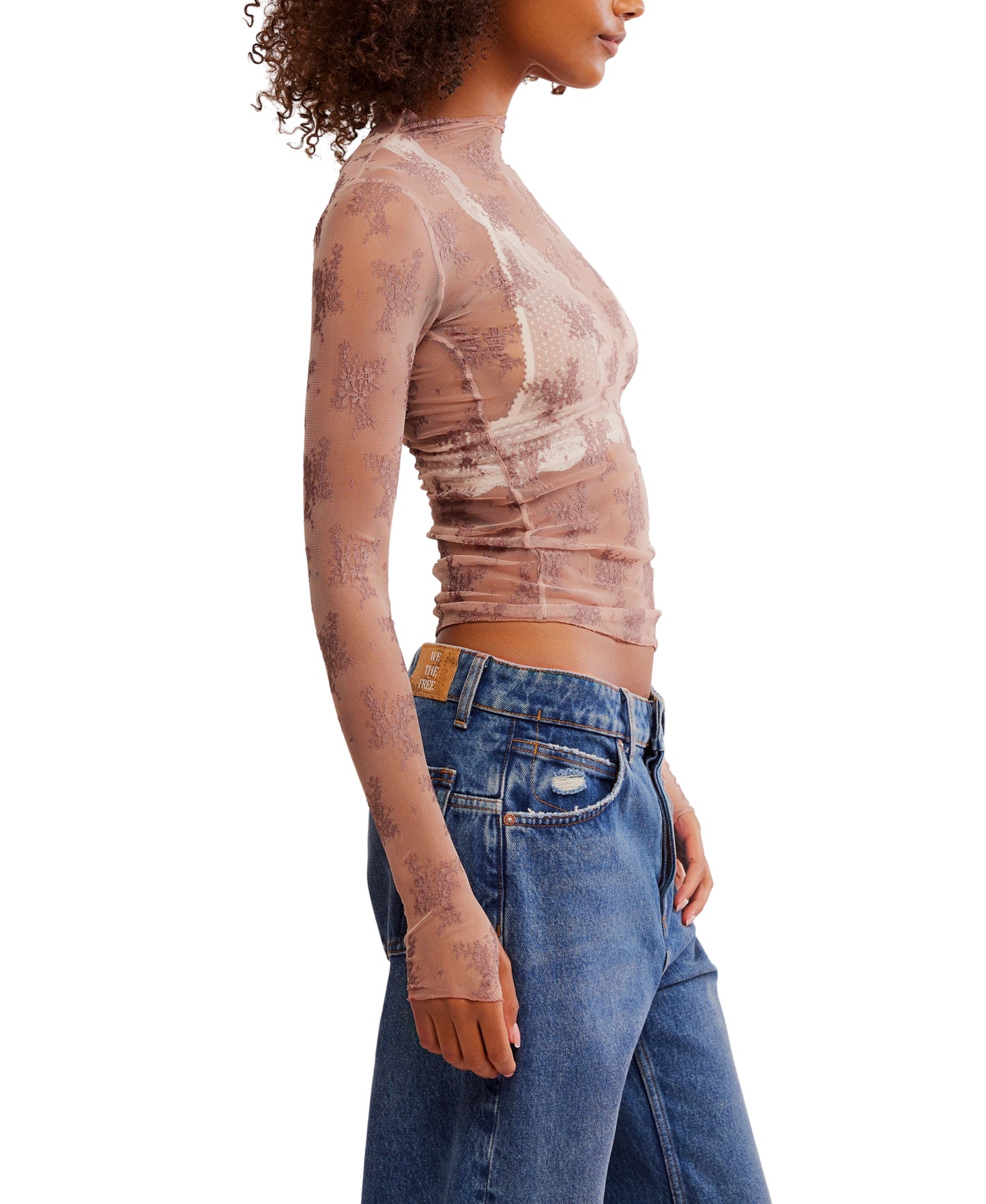 TWO TONE LADY LUXE LACE MOCK NECK