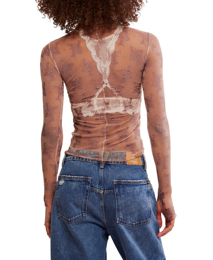 TWO TONE LADY LUXE LACE MOCK NECK