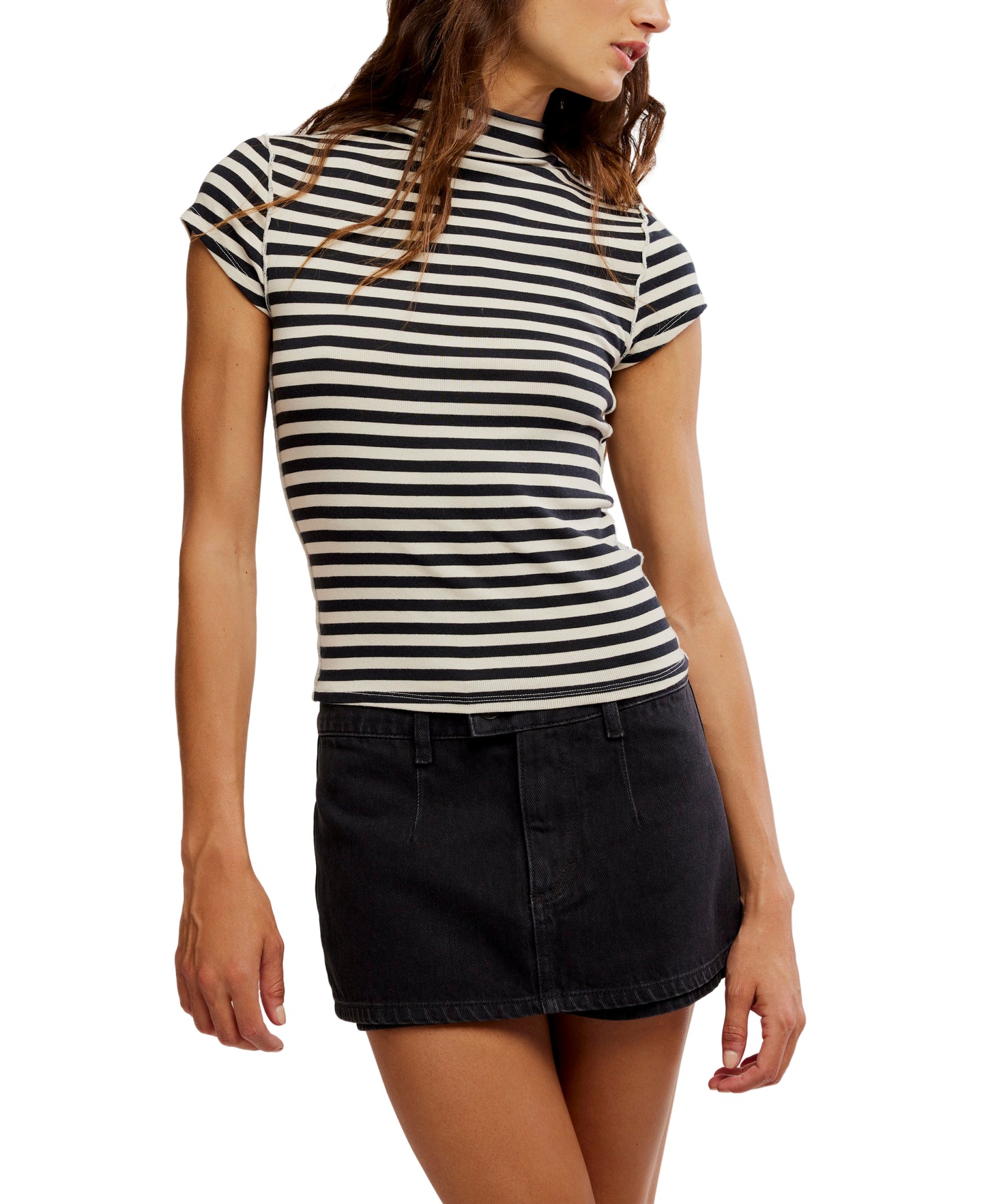 LOLA STRIPE MOCK NECK TEE