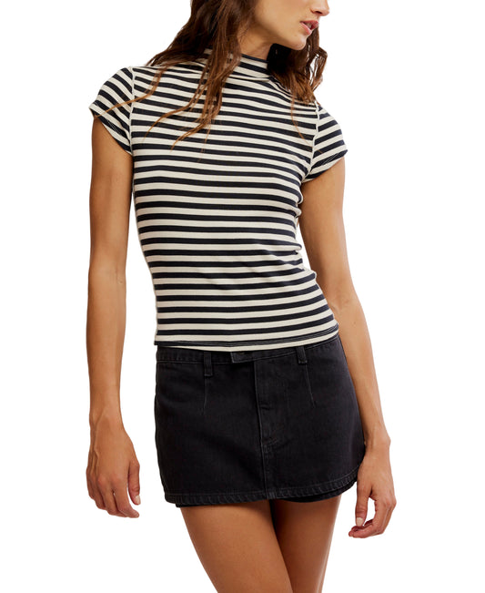 LOLA STRIPE MOCK NECK TEE